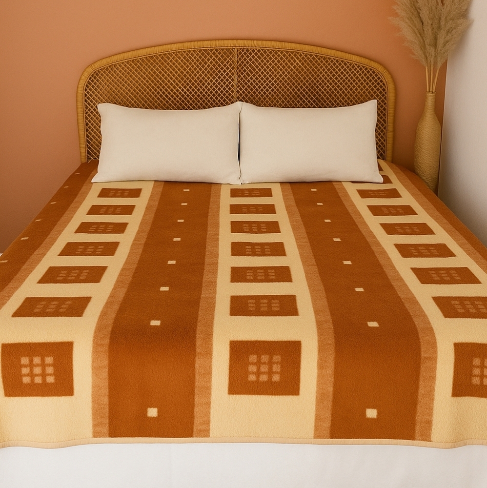 Geometric Stripe Blanket Brown & Cream Mid-Century Modern Throw